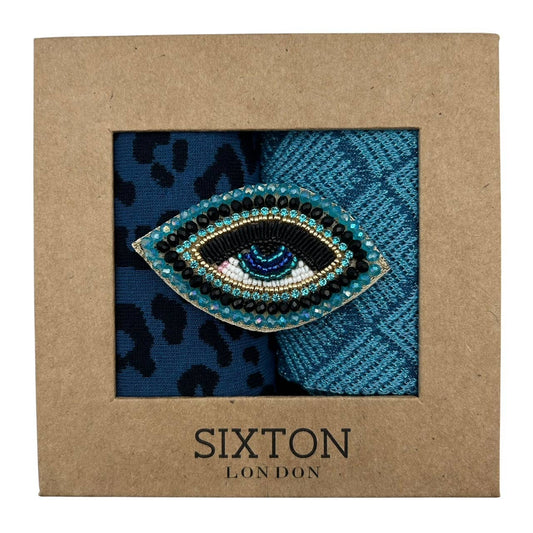 Paris & Denim Leopard Sock Box Duo with Turquoise Eye Pin